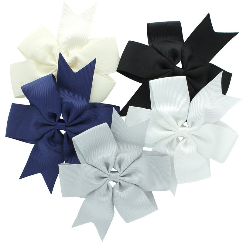 My Lello Large 5" Girls Pinwheel Boutique Grosgrain Hair-Bow Mixed Variety 5 Pack Neutral Colors