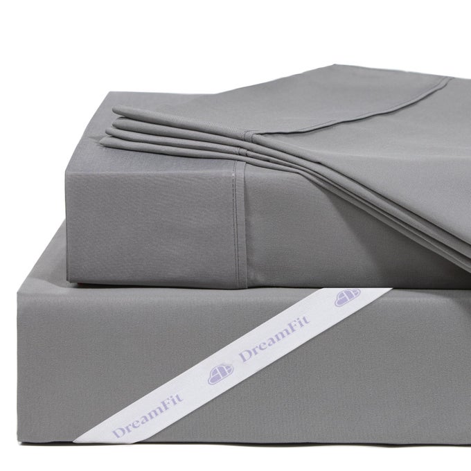 DREAMCOOL 100 EGYPTIAN COTTON COOLING BED SHEETS SET WITH ELASTIC CORNER STRAPS 400 THREAD COUNT EXTRA DEEP POCKET CRAFTED IN USA QUEEN SHEET SET GREY