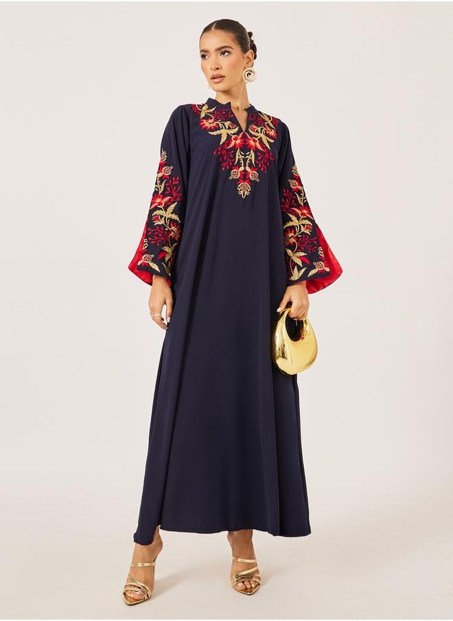 Maxim Creation Maxim Creation Embroidered Collared A-Line Jalabiya  - Image 1