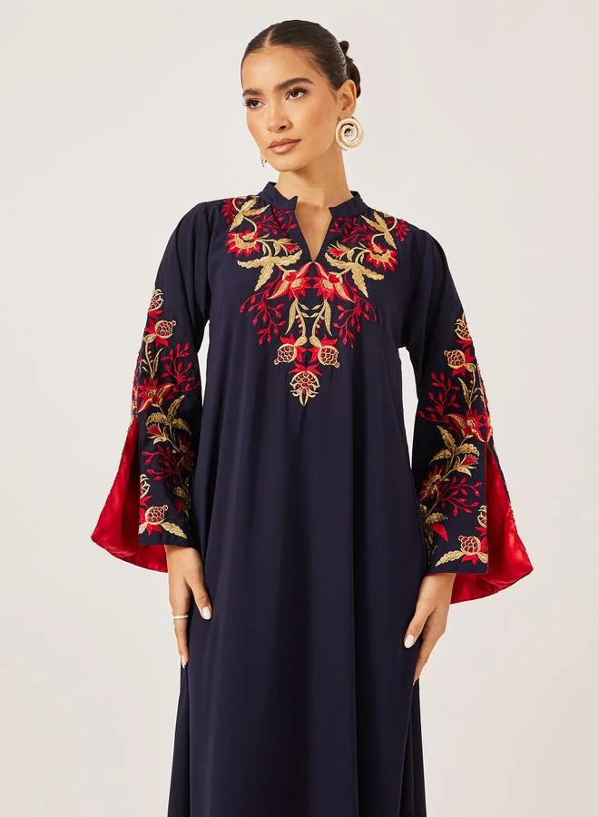 Maxim Creation Maxim Creation Embroidered Collared A-Line Jalabiya