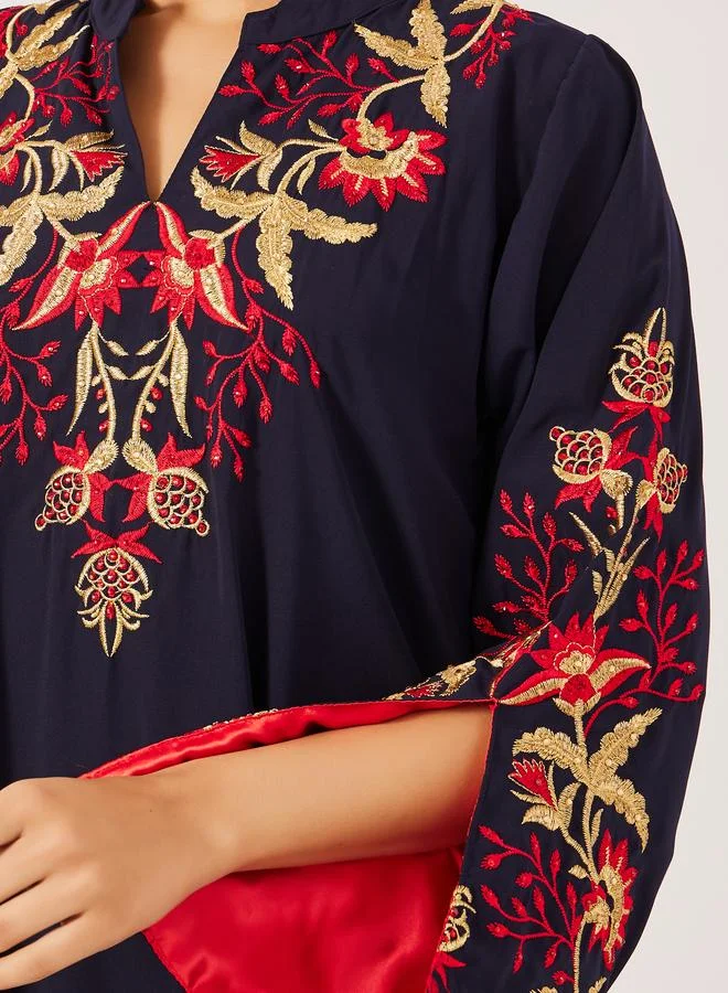 Maxim Creation Maxim Creation Embroidered Collared A-Line Jalabiya