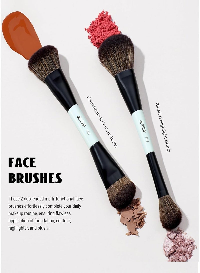 jaexest Jessup Makeup Brushes Set 10pcs, Double Sided Foundation Contour Blush Highlight Blending Eyebrow Brush Eyeshadow Eyeliner Concealer Brush, Bright Cyan Cruelty Free Cosmetic Tools T500 - Image 3