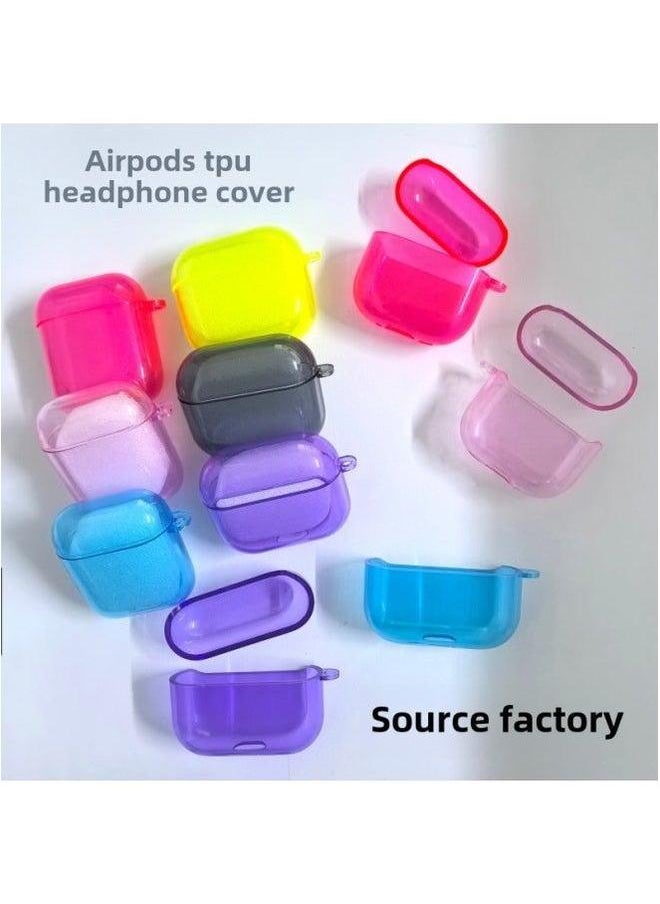 Generic - Applicable AirPods3 Headphone Case Soft TPU Apple AIPods Set 4 Fluorescent Transparent Color Bluetooth Earphone Case-Color:Transparent Black-Applicable Models:AirPods Pro 2 - Image 1