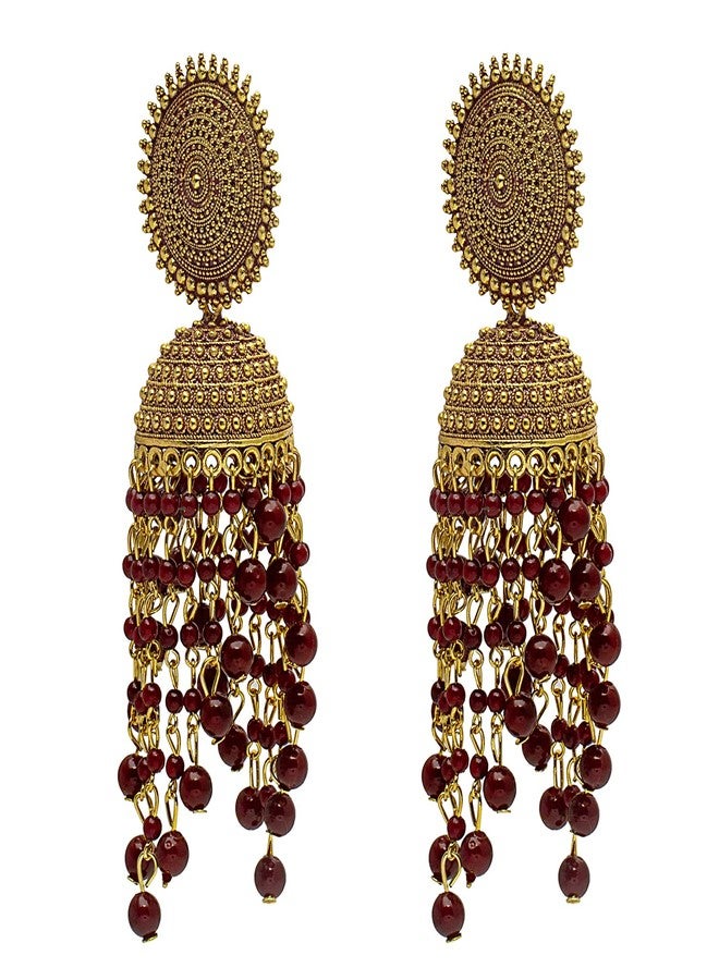 Bodha Traditional Indian Antique Gold Plated Black Meenakari, CZ, Pearls Jhumka Earrings Women (SJE_18_BK), Medium, Brass, Cubic Zirconia - Image 4