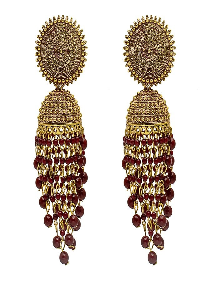 Bodha Traditional Indian Antique Gold Plated Black Meenakari, CZ, Pearls Jhumka Earrings Women (SJE_18_BK), Medium, Brass, Cubic Zirconia - Image 1