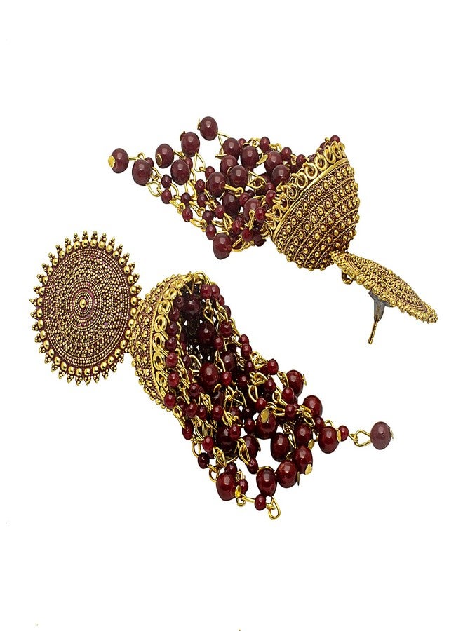 Bodha Traditional Indian Antique Gold Plated Black Meenakari, CZ, Pearls Jhumka Earrings Women (SJE_18_BK), Medium, Brass, Cubic Zirconia - Image 3