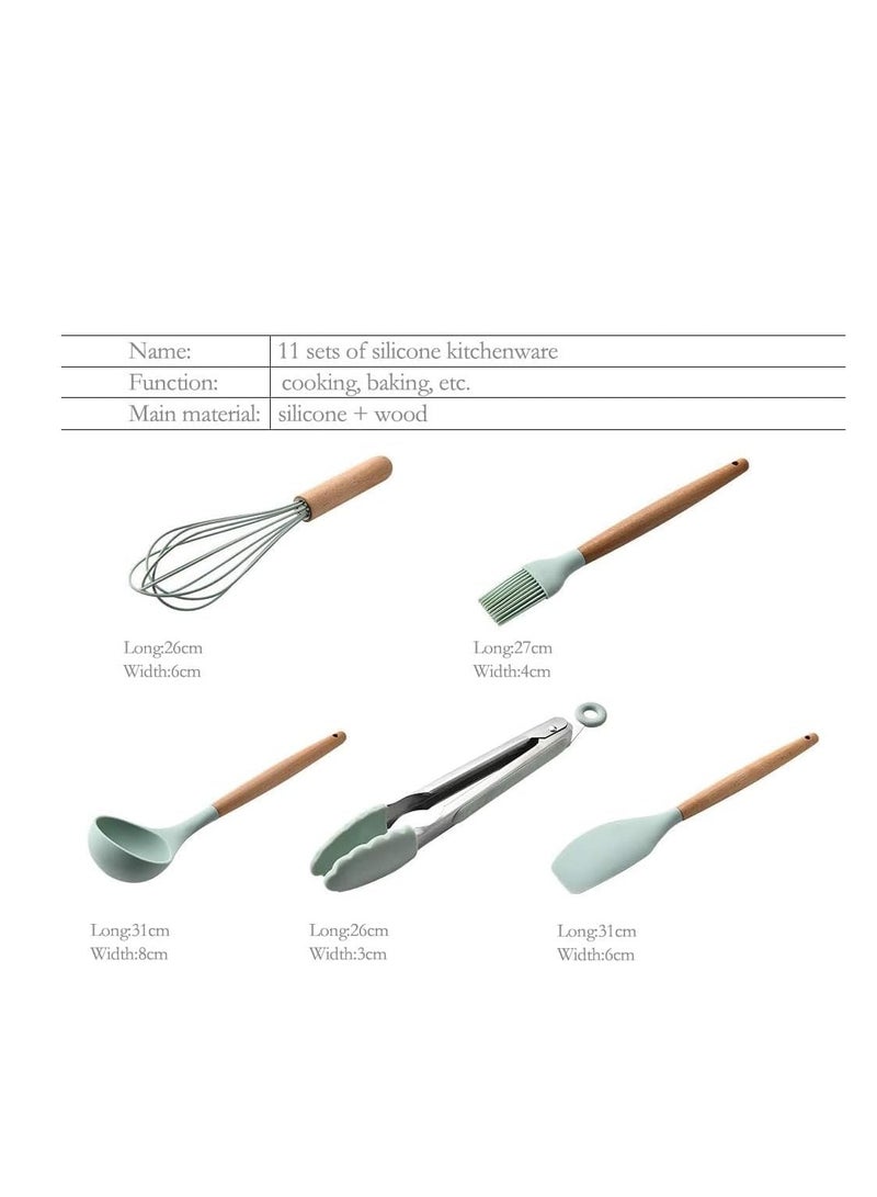 ELTRAZONE Silicone Cooking Kitchen 11PCS Wooden Utensils Tool for Nonstick Cookware,Cooking Utensils Set with Bamboo Wood Handles for Nonstick Cookware，Non Toxic Turner Tongs Spatula Spoon Set - Image 5