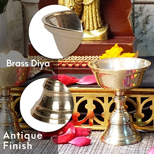 Bhimonee Decor 3.2-Inch Pure Brass Electric Akhand Jyothi Pyali Stand – Nanda Table Lights Diya (Pair) - Image 4