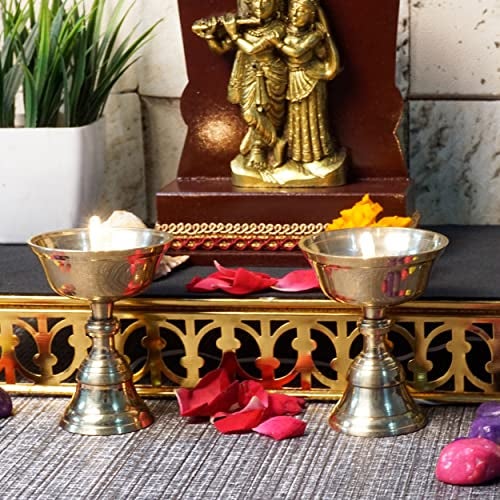 Bhimonee Decor 3.2-Inch Pure Brass Electric Akhand Jyothi Pyali Stand – Nanda Table Lights Diya (Pair) - Image 2
