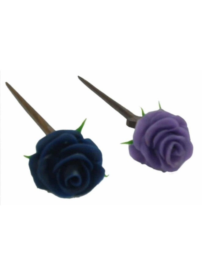 Unique Indian Crafts Hand Made Wooden Juda pin with procelain Clay Work Pair