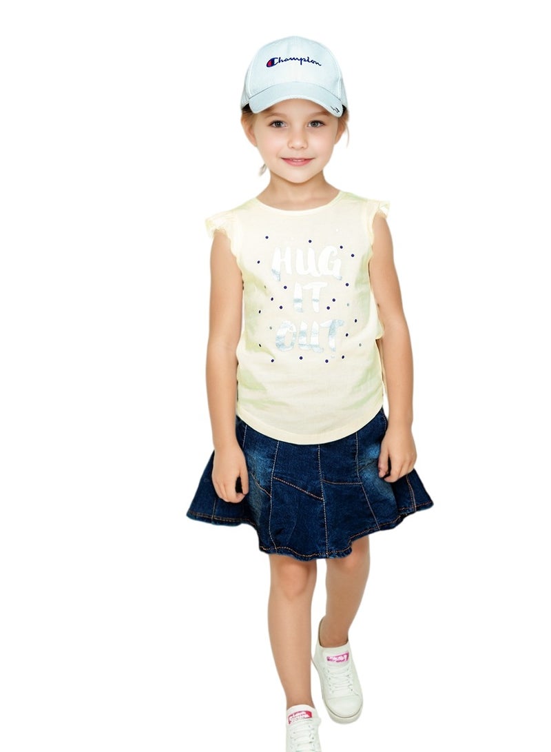 WiNi BEE Girls T-shirt Summer cotton tops Silver printed Letters Ruffle-Trim Toddler Tee Girls Fashion Clothing 2 4 6 Years - Image 1