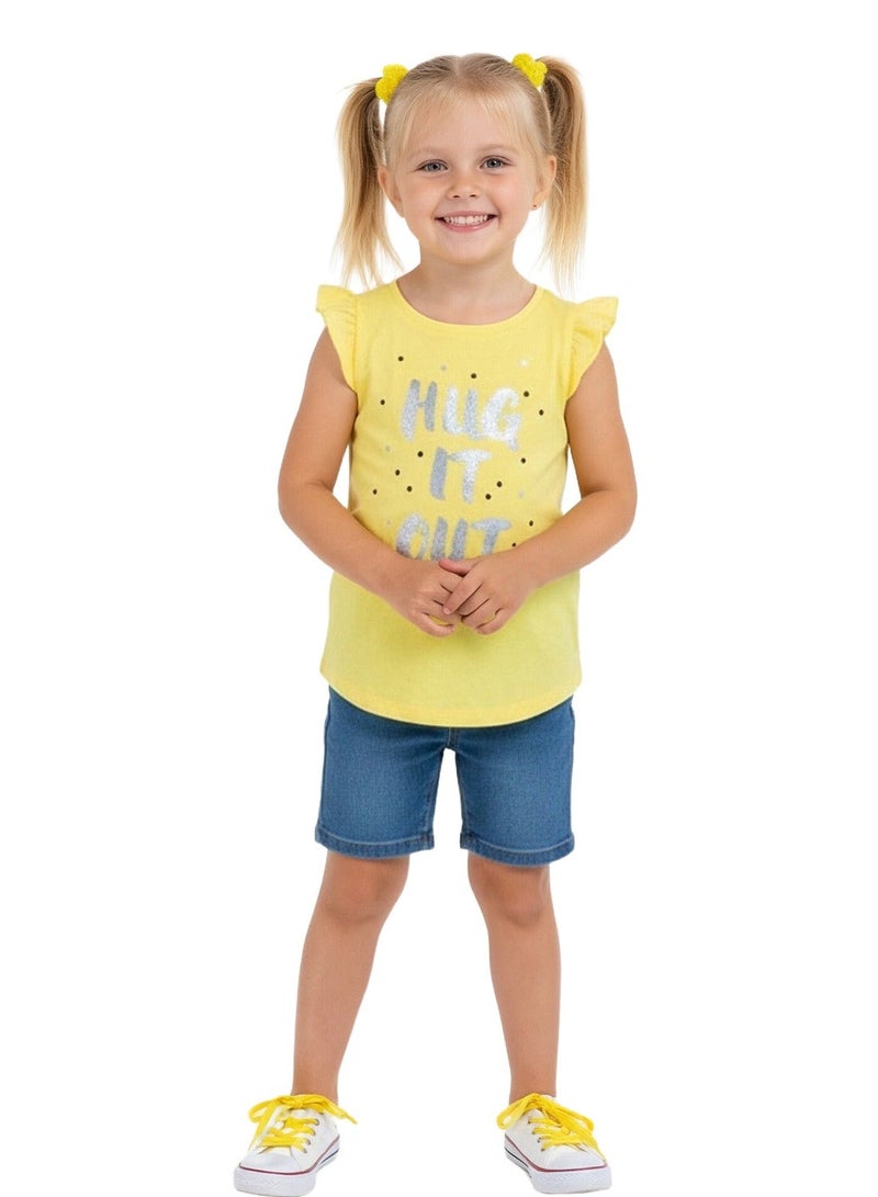 WiNi BEE Girls T-shirt Summer cotton tops Silver printed Letters Ruffle-Trim Toddler Tee Girls Fashion Clothing 2 4 6 Years - Image 2