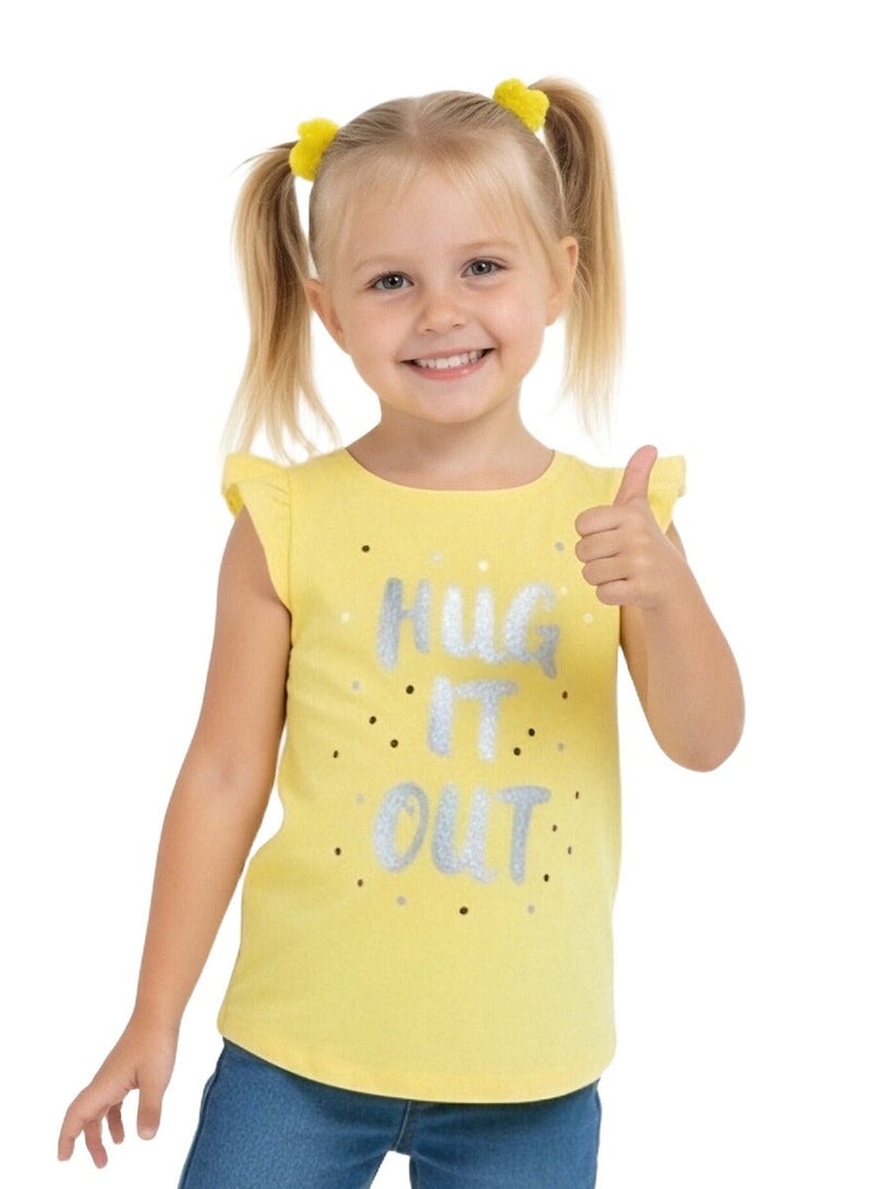 WiNi BEE Girls T-shirt Summer cotton tops Silver printed Letters Ruffle-Trim Toddler Tee Girls Fashion Clothing 2 4 6 Years - Image 1