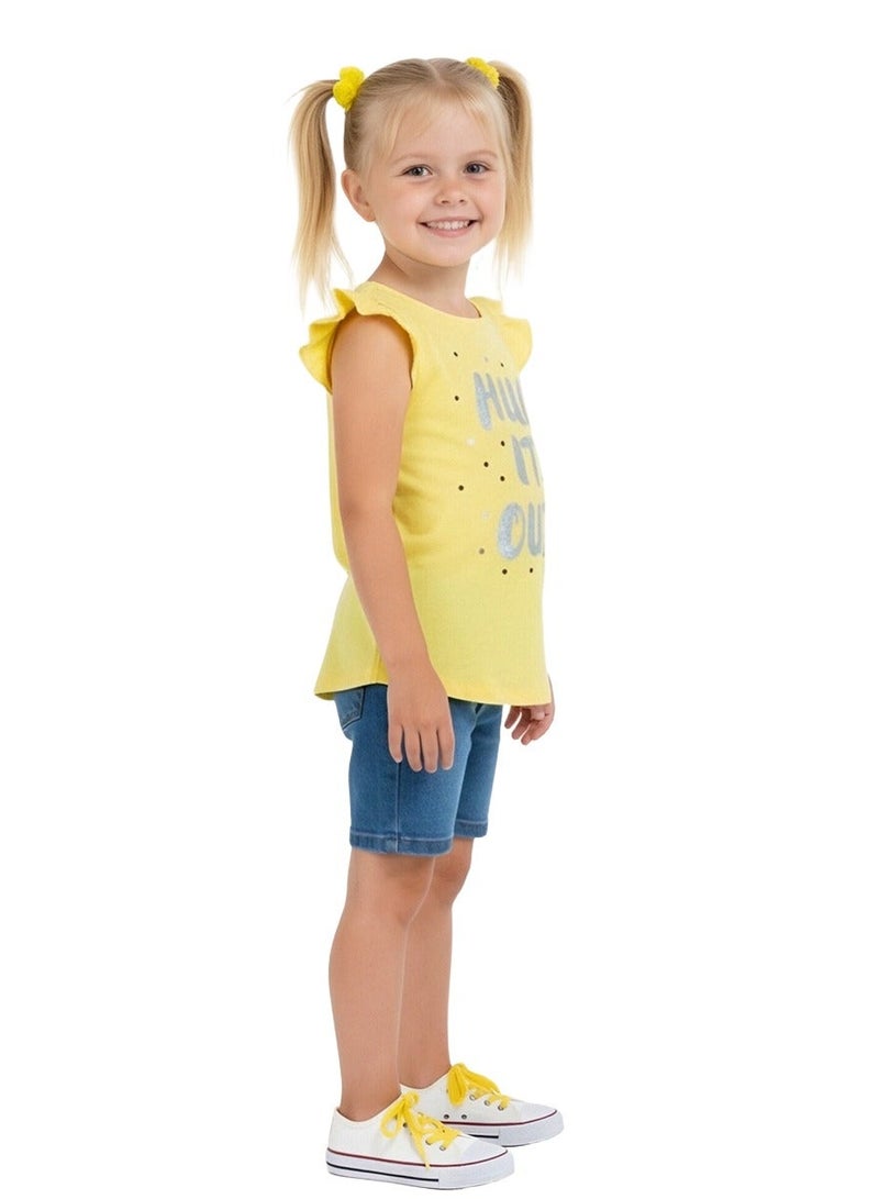 WiNi BEE Girls T-shirt Summer cotton tops Silver printed Letters Ruffle-Trim Toddler Tee Girls Fashion Clothing 2 4 6 Years - Image 3