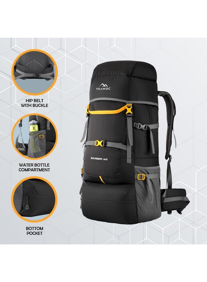 Trawoc حقيبة ظهر ترافوك إمبر 60 لتر للسفر والمشي لمسافات طويلة والتخييم للرجال والنساء، SHK012، ضمان 3 سنوات، أسود - Image 4