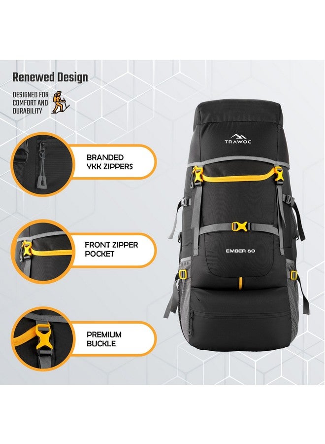 Trawoc حقيبة ظهر ترافوك إمبر 60 لتر للسفر والمشي لمسافات طويلة والتخييم للرجال والنساء، SHK012، ضمان 3 سنوات، أسود - Image 2