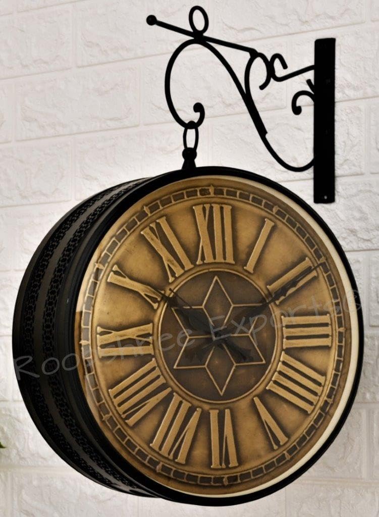 Vintage Clock Black & Brass Double Analog Sided Clock/One Year Warranty / 6570-12-BST&BW2, 30x30 Cm - Image 1