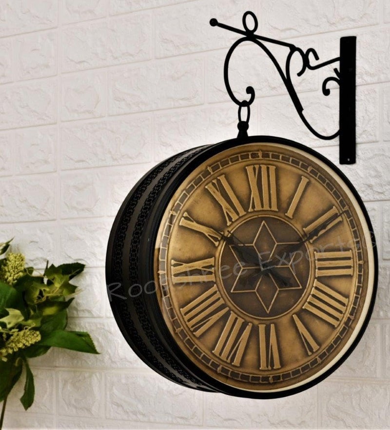 Vintage Clock Black & Brass Double Analog Sided Clock/One Year Warranty / 6570-12-BST&BW2, 30x30 Cm - Image 5