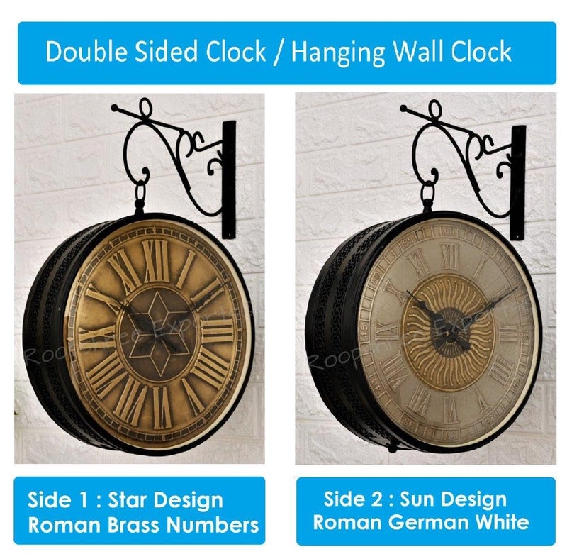 Vintage Clock Black & Brass Double Analog Sided Clock/One Year Warranty / 6570-12-BST&BW2, 30x30 Cm - Image 3