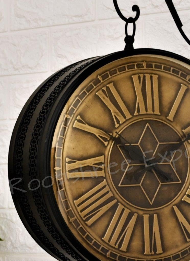 Vintage Clock Black & Brass Double Analog Sided Clock/One Year Warranty / 6570-12-BST&BW2, 30x30 Cm - Image 4