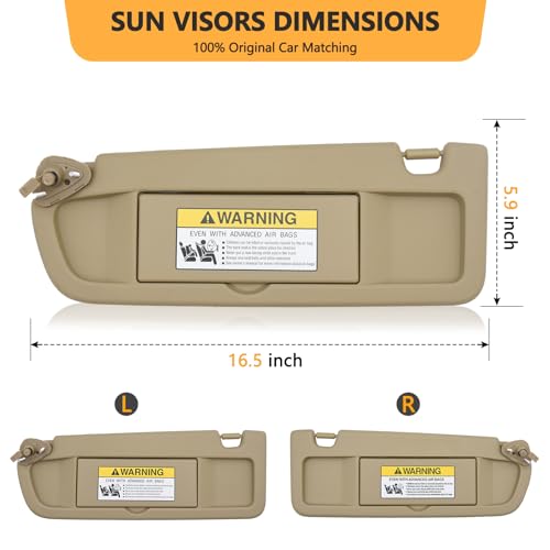 KAOLALI Left Driver & Right Passenger Side Sun Visor Set Fits Honda Civic 2006 2007 2008 2009 2010 2011 EX LX Sedan SI Coupe Replacement for 83280-SNA-A01ZA, 83230-SNA-A01ZA (Beige) - Image 2