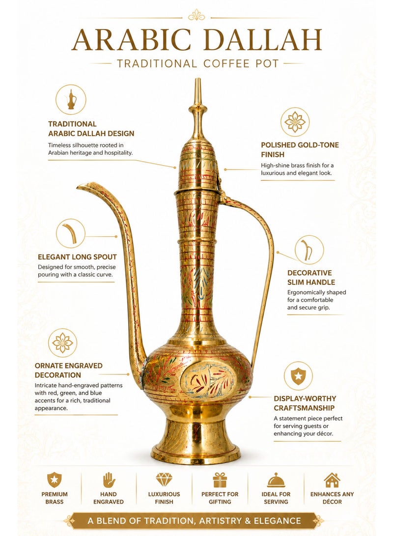 Handcrafted Decorative Brass Aftaba Showpiece – Traditional Engraved Vintage Brass Pitcher for Home Décor, Living Room, Office & Display (18Inch) - Image 4