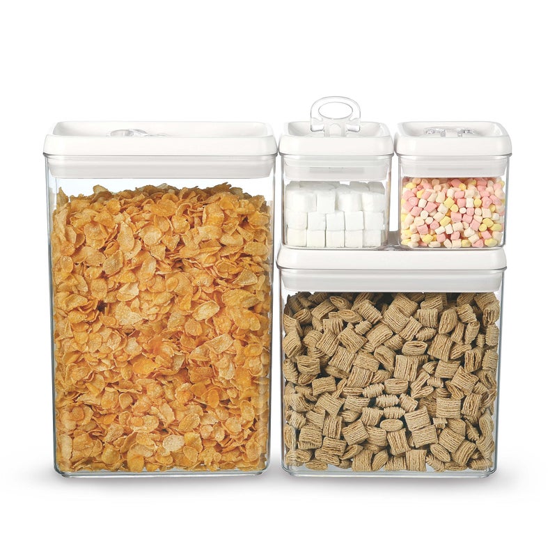 Felli Flip Tite Storage Container with Lid 4 RECTANGULAR Air Tight Ring Flip Top Stackable Acrylic Canister for Kitchen Counter Pantry Cereal Granola Pasta Spice Christmas Gift 4pk Variety - Image 2