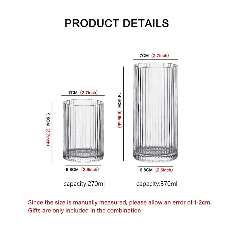 INSETLAN Glass Cups Vintage Glassware Set of 4 Small, Origami Style Transparent Cocktail Glasses Set, Bar Beverages Ice Coffee Cup Juice Ripple Drinkware, 270ml (S) - Image 2