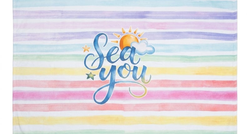 SEA YOU Beach Towel – Multicolor Striped Design – 140 × 70 cm - Image 2