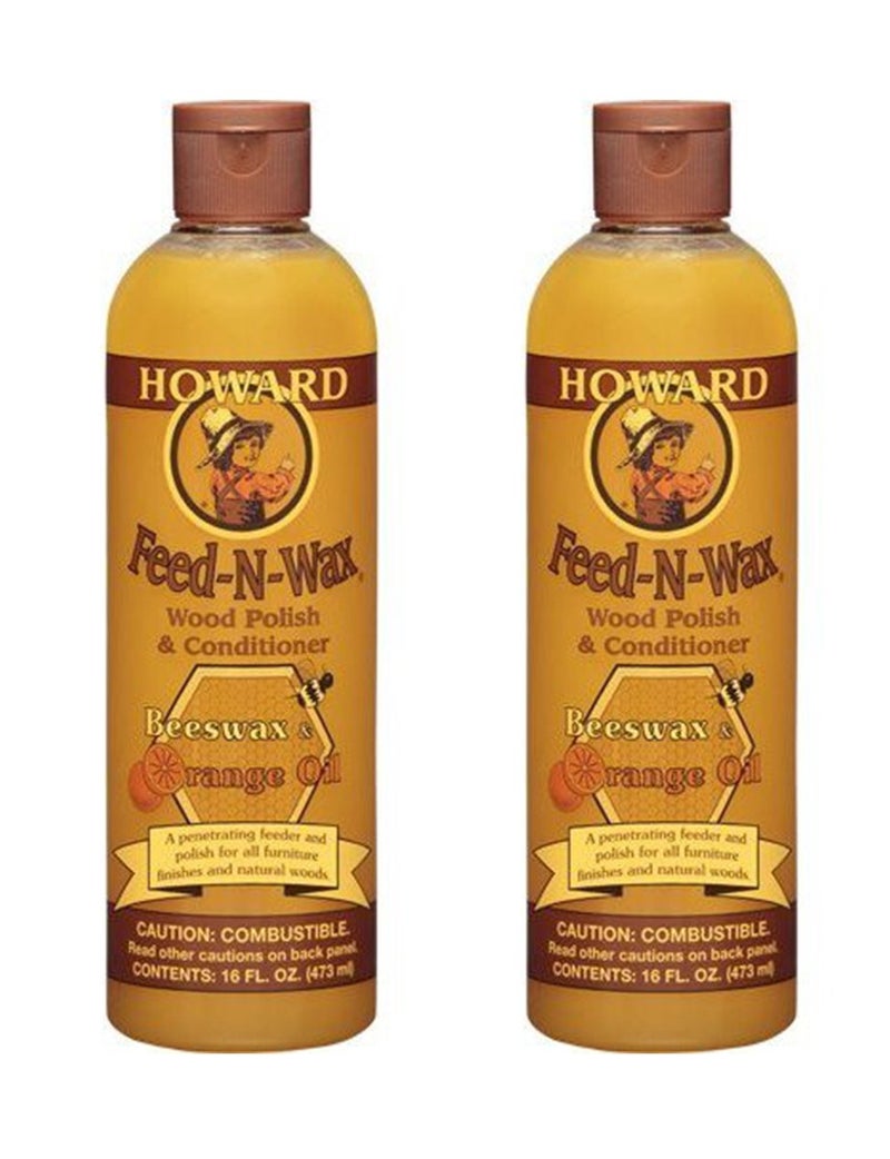 HOWARD Feed n Wax Wood & Conditioner Beeswax Polish, Orange, 16 Fl Oz, Pack of 2 - Image 1