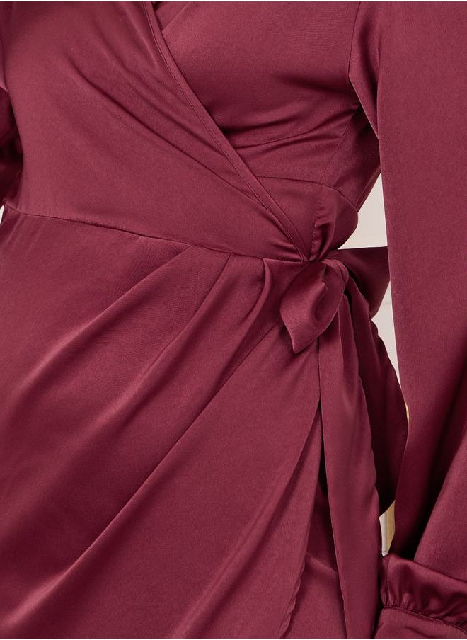 Styli - Satin V Neck Wrap Midi Dress - Image 1