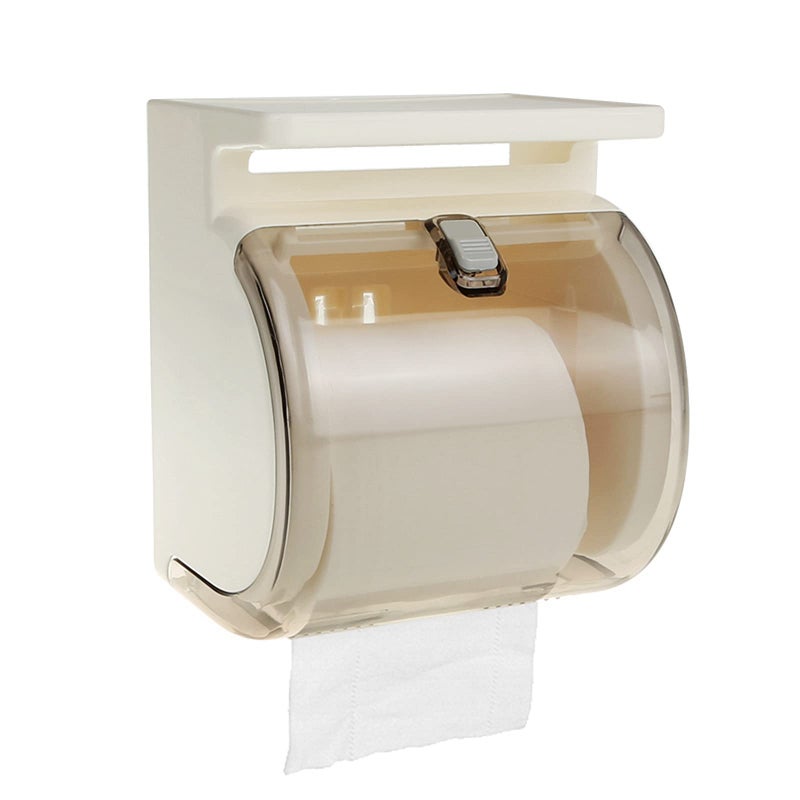 TIAN CHEN حامل ورق المرحاض TIAN CHEN مثبت على الحائط مقاوم للماء ومضاد للقطط مع غطاء كامل من البلاستيك مع رف للاستخدام ذاتي اللصق أو المثبت بمسامير 63 بوصة بني فاتح
