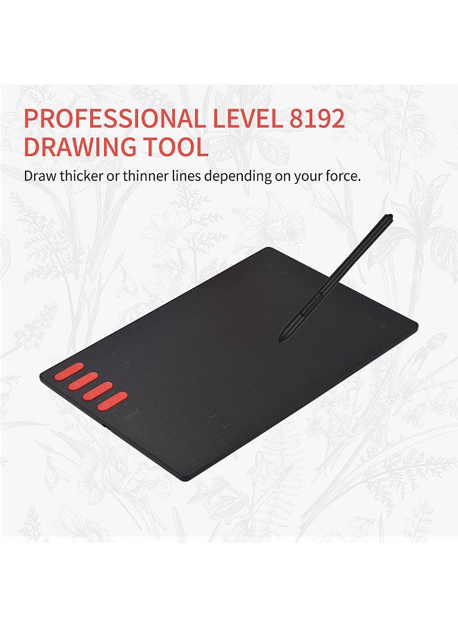 Generic - T505 Graphics Drawing Tablet Ultralight Art Creation Sketch with Battery-free Stylus 30 Pen Nibs 8192 Levels Pressure 8 Shortcut Keys Compatible with Windows Android OTG 193x143mm/7.6x5.6in - Image 1