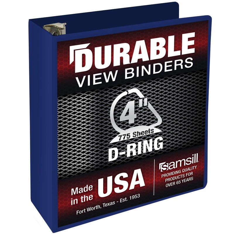Samsill Durable 4 Inch Binder, Made in The USA, Locking D Ring Binder, Customizable Clear View Cover, Dark Blue, Holds 775 Pages - Image 1