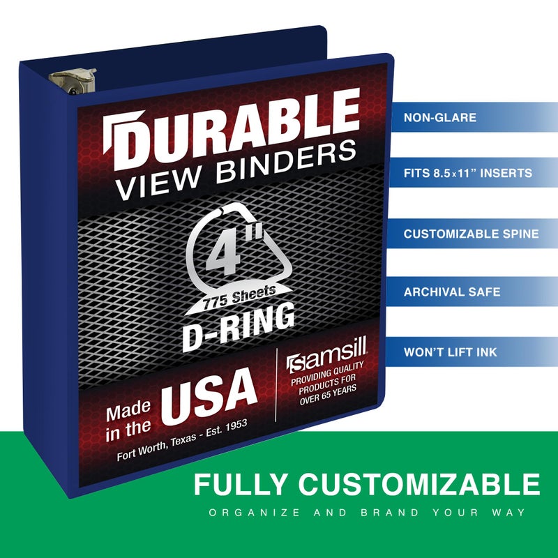 Samsill Durable 4 Inch Binder, Made in The USA, Locking D Ring Binder, Customizable Clear View Cover, Dark Blue, Holds 775 Pages - Image 2