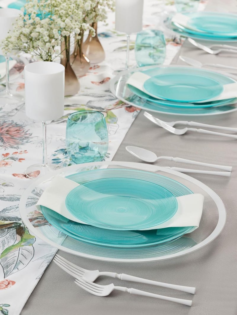 PLASTICPRO 128 Pieces Crystal Design Plastic Plates Combo Pack 7 inch and 10 inch Gold Rim Elegant Disposable Plates, Transparent Aqua Blue - Image 2