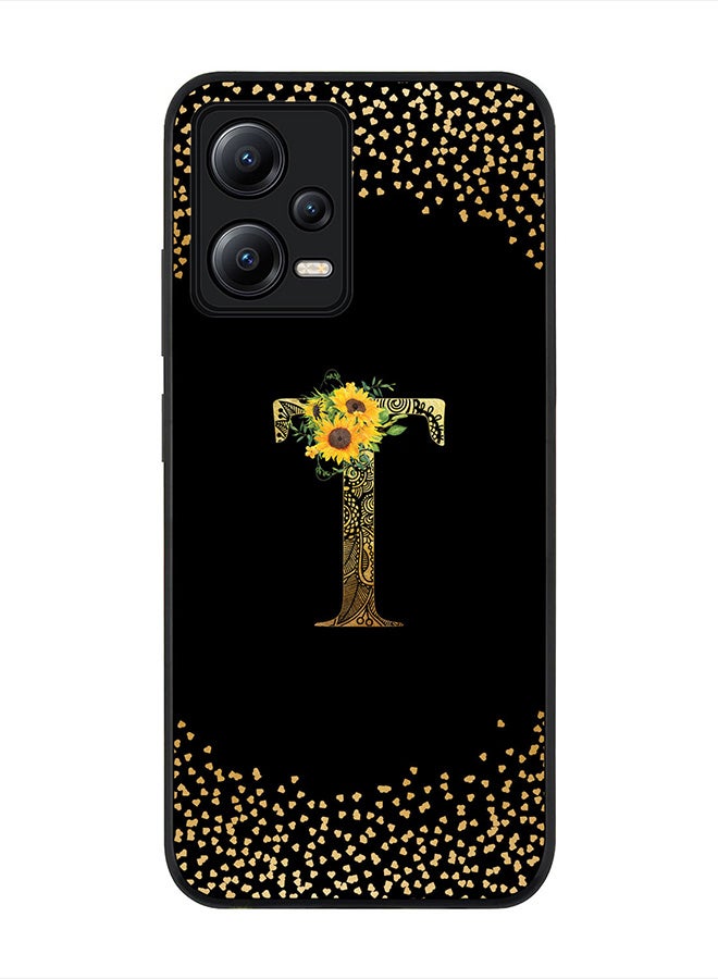 Stylizedd Cover for Poco X5 /Redmi Note 12 5G, Rugged Black Slim fit Phone Cases -  - Custom Monogram Initial Letter Mandala Floral Pattern Alphabet-T (Black) - Image 1