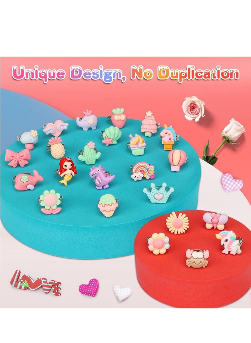 Little Girl Jewel Rings in Box, Adjustable, No Duplication, Girl Pretend Play and Dress Up Rings (24 Lovely Ring)  - Image 2