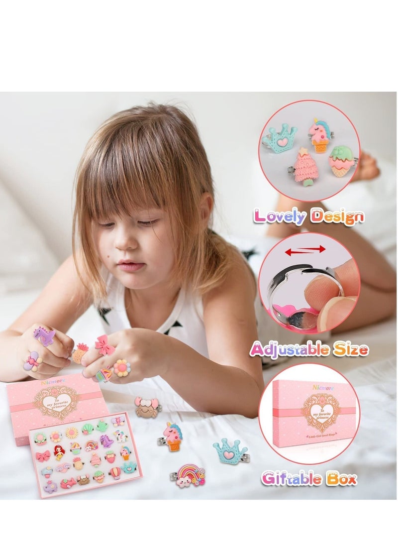 Little Girl Jewel Rings in Box, Adjustable, No Duplication, Girl Pretend Play and Dress Up Rings (24 Lovely Ring)  - Image 3
