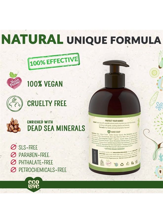 ecoLove Natural and Organic Liquid Hand Soap - Organic Cucumber, Spinach & Parsley - No SLS or Parabens - Vegan and Cruelty-Free Hand Soap, 17.6 oz - Image 1