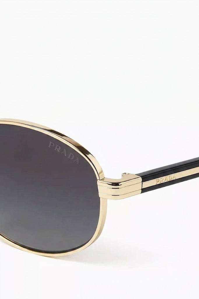 Prada PRB53S 1BC-40N 52 Oval Metal Sunglasses for Unisex - Gold Frame Smoke Lens - Image 5