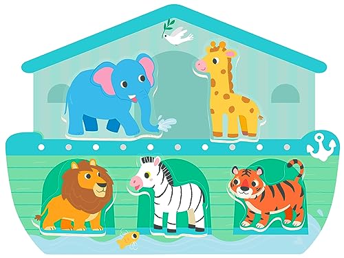 MoinKidz 5 Piece Noahs Ark Puzzle Religious Scene Wooden Chunky Jigsaw Puzzles for Kids Ages 35 Christian Bible Preschool Educational Toy for Toddlers - Image 1