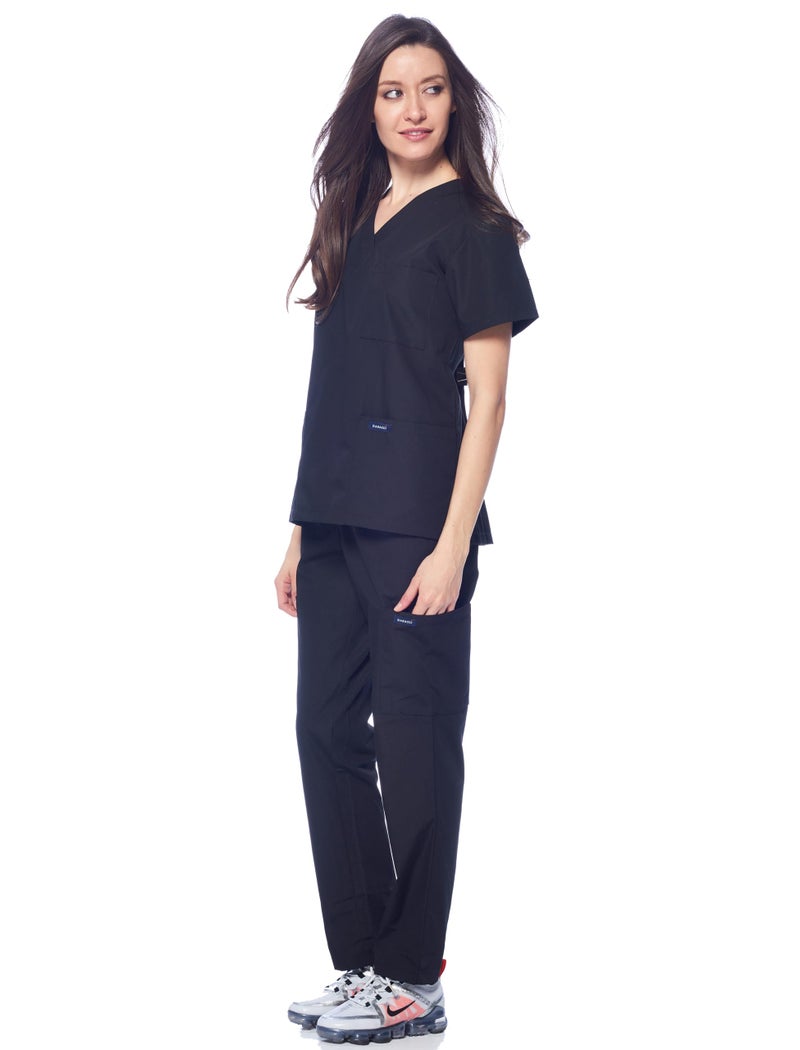Dagacci Medical Uniform Womens and Mens Scrub Set Unisex Medical Scrub Shirt Top and Pant, Black, Large - Image 3