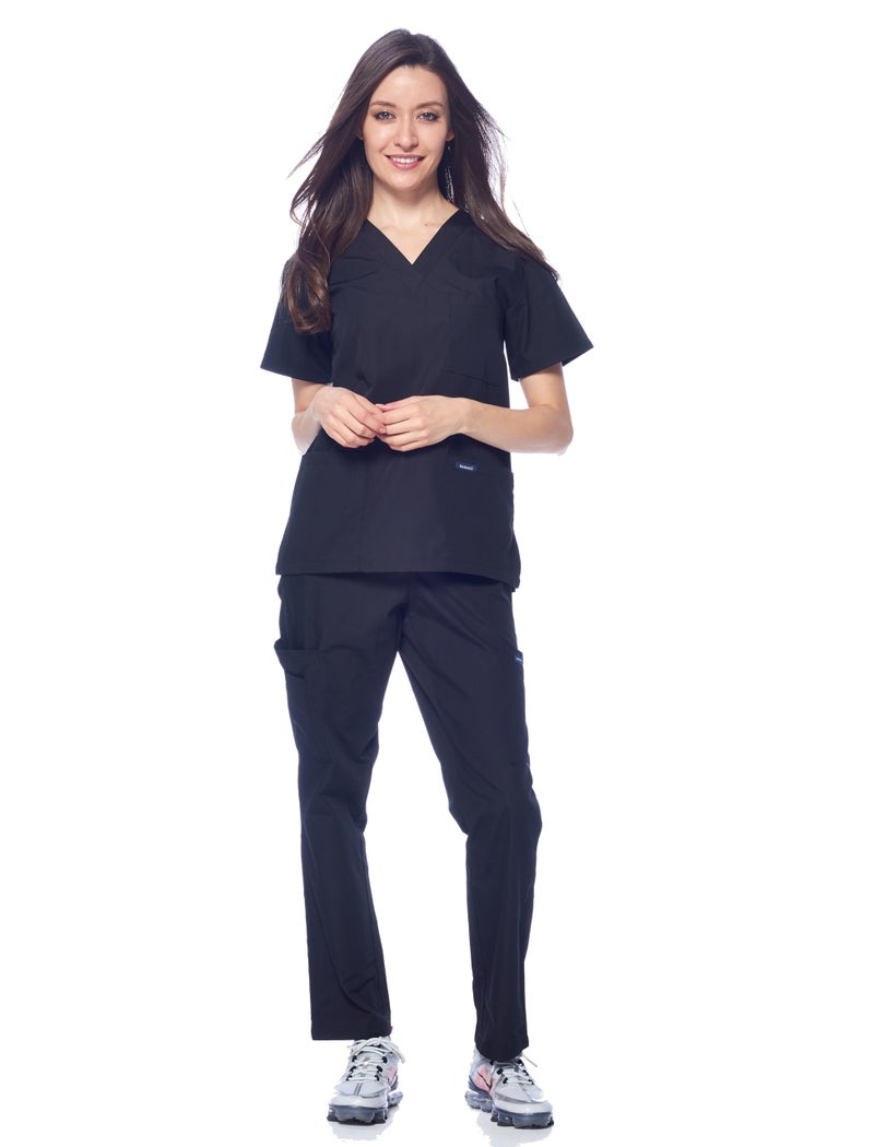 Dagacci Medical Uniform Womens and Mens Scrub Set Unisex Medical Scrub Shirt Top and Pant, Black, Large - Image 2