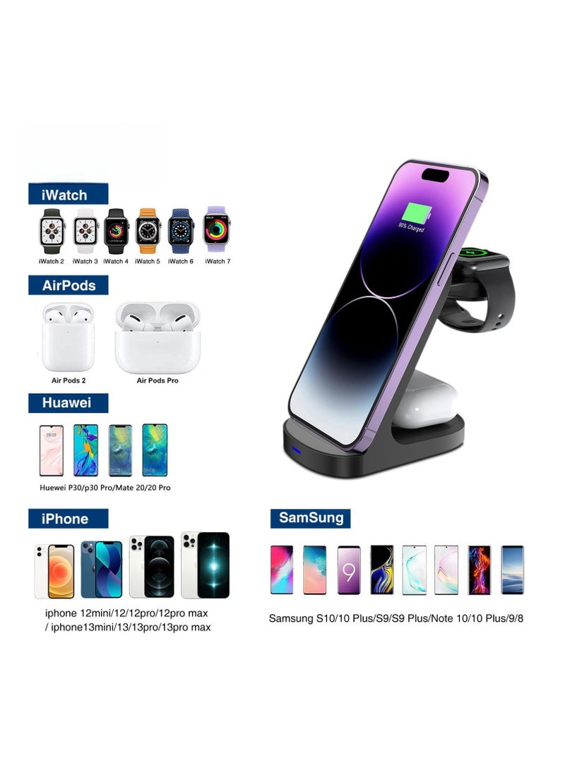 3 in 1 Wireless Charger iPhone Charging Station - Phone Charger Stand for Multiple Devices, Wireless Charging Station for iPhone 16/15/14/13/12/11/X, Apple Watches & for Airpods 4/3/2/Pro, Samsung/Huawei/Xiaomi, Black - Image 4
