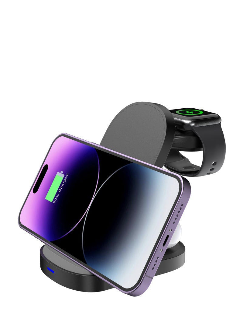 3 in 1 Wireless Charger iPhone Charging Station - Phone Charger Stand for Multiple Devices, Wireless Charging Station for iPhone 16/15/14/13/12/11/X, Apple Watches & for Airpods 4/3/2/Pro, Samsung/Huawei/Xiaomi, Black - Image 3