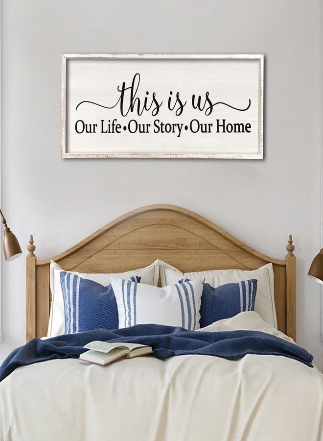 Surfapans This Is Us Sign Wall Decor for Bedroom 40''×15'' Large Vintage Framed Wooden Modern Farmhouse Room Rustic Family Sign Wall Art Hanging Home Decor (White) - Image 2
