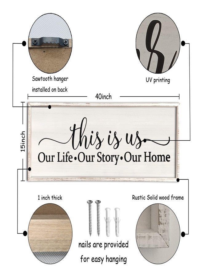 Surfapans This Is Us Sign Wall Decor for Bedroom 40''×15'' Large Vintage Framed Wooden Modern Farmhouse Room Rustic Family Sign Wall Art Hanging Home Decor (White) - Image 3