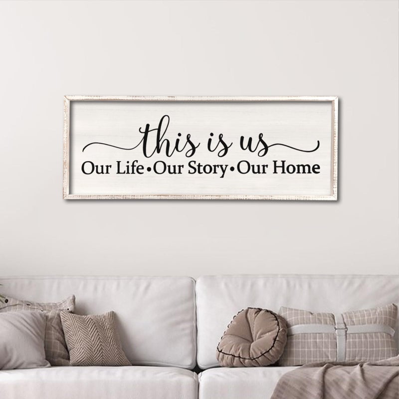Surfapans This Is Us Sign Wall Decor for Bedroom 40''×15'' Large Vintage Framed Wooden Modern Farmhouse Room Rustic Family Sign Wall Art Hanging Home Decor (White) - Image 1