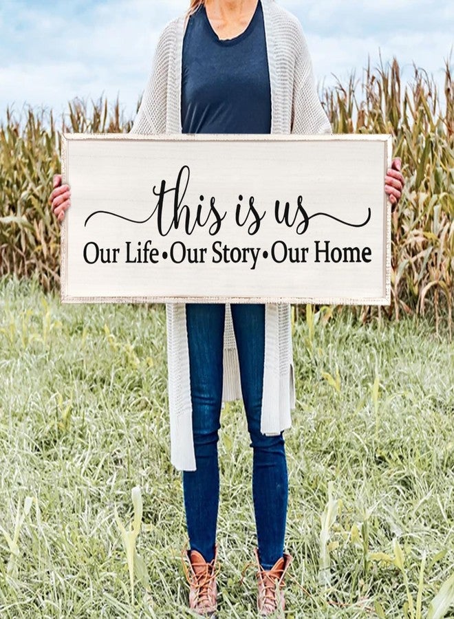Surfapans This Is Us Sign Wall Decor for Bedroom 40''×15'' Large Vintage Framed Wooden Modern Farmhouse Room Rustic Family Sign Wall Art Hanging Home Decor (White) - Image 4